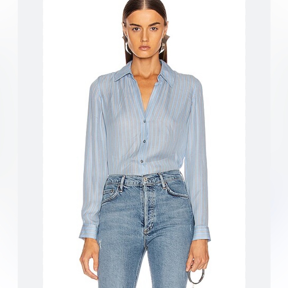L'AGENCE Blue Striped Blouse